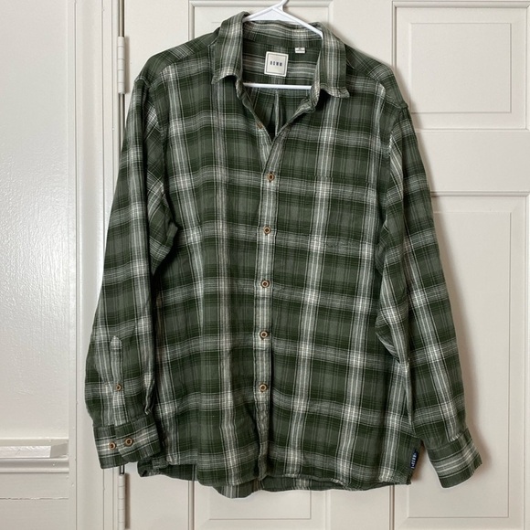 NWOT Rowm Green Plaid Flannel Long Sleeve Button Up Shirt 100% Cotton Size XL - Picture 1 of 6